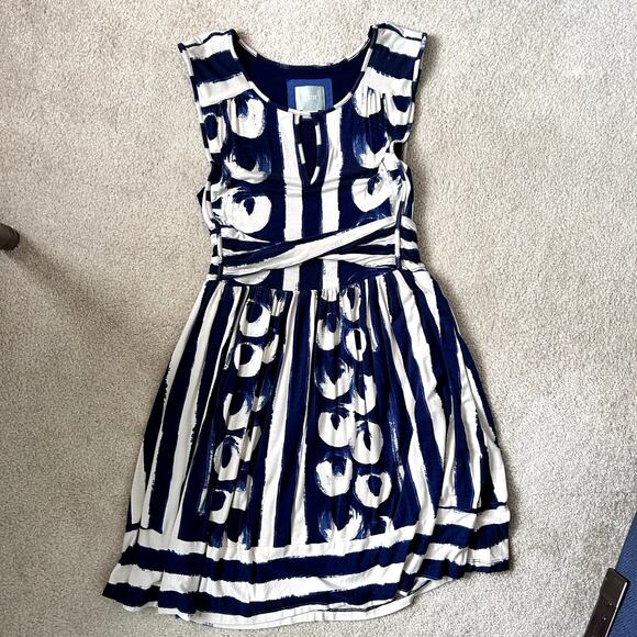 Anthropologie Maeve Sennebec Blue Cream Jersey Flare Dress size M - Picture 16 of 16